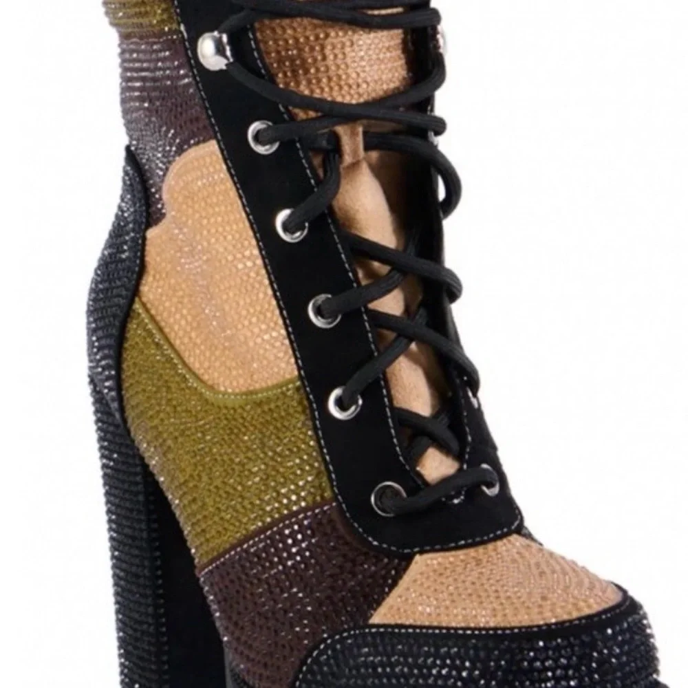 Elegant Women's Heeled Boots in Black, Brown, and Tan Sparkly Boots - Picture 7 of 9